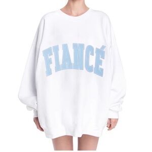 The Bar White Crew Neck Sweater with Blue Print